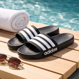 Adidas Adilette Shower Slides Black White Men Women Size 12 13